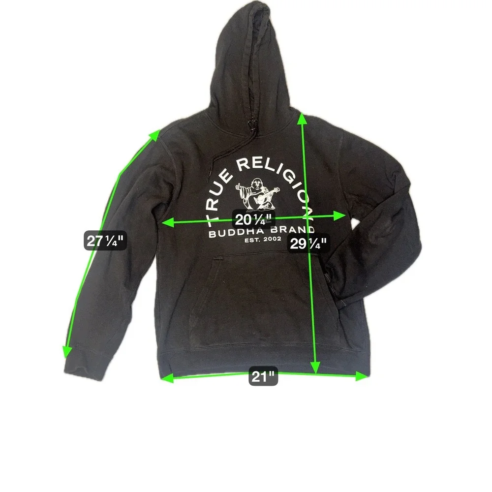 True Religion Buddha Brand Black Hoodie Sweatshirt‎ Est 2002 Mens Size XL